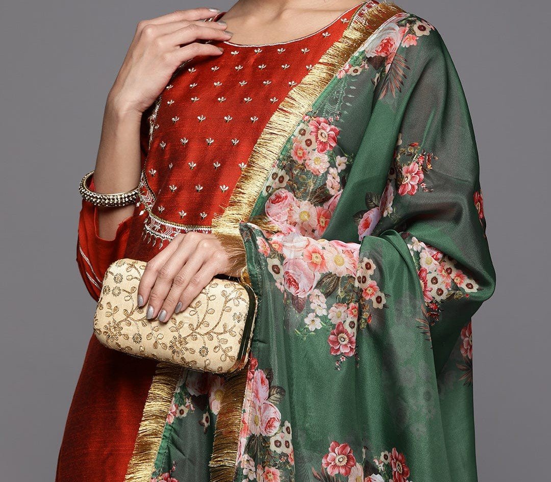 Maroon Suit Set With Dupatta - Image 2