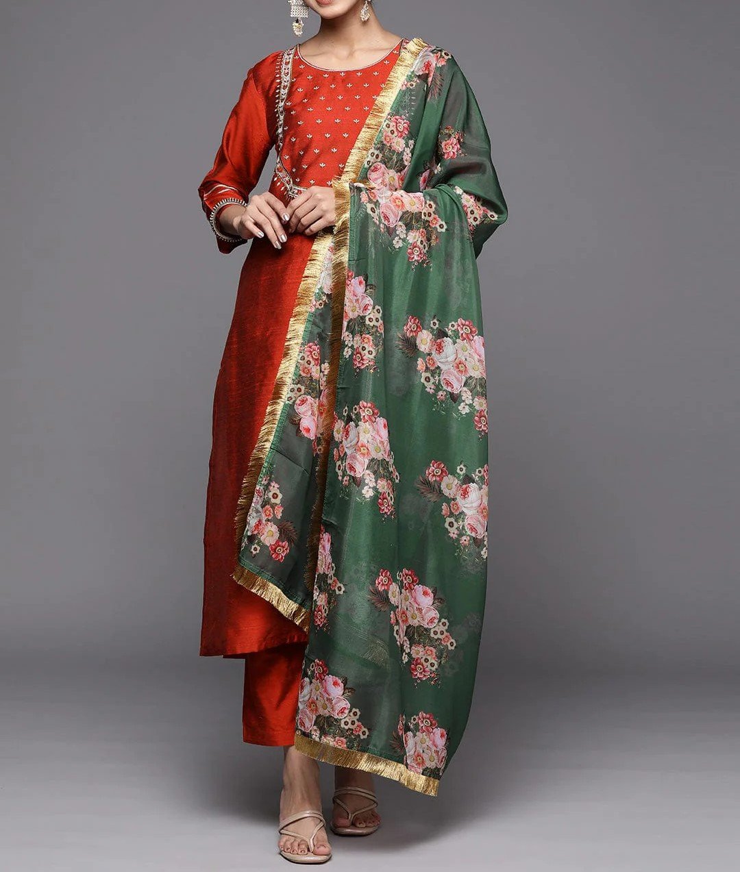 Maroon Suit Set With Dupatta