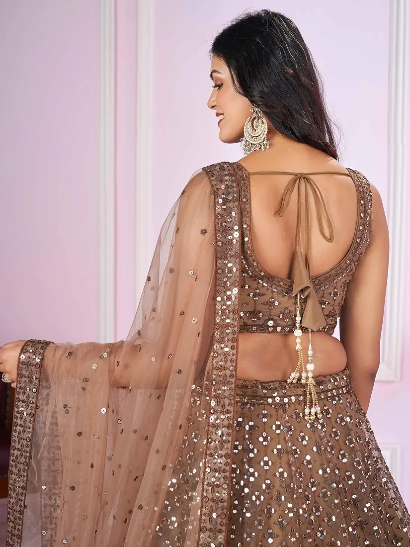 embroidered brown wedding lehenga - Image 2