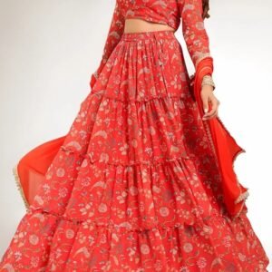 Georgette Readymade Red Lehenga