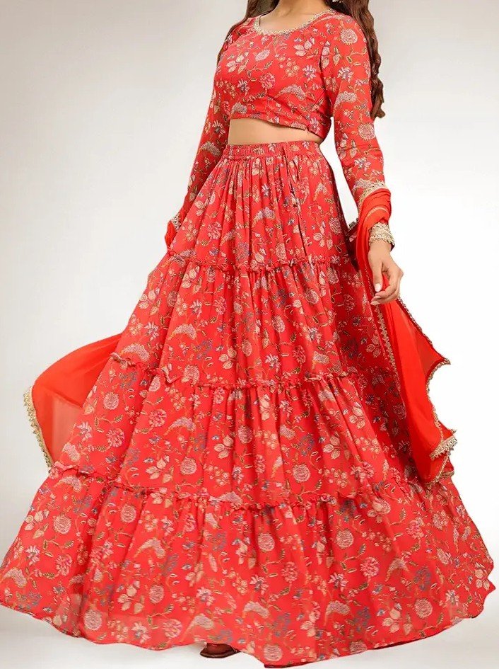 Georgette Readymade Red Lehenga