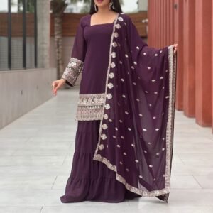 Purple Embroidered Suit Set for Women