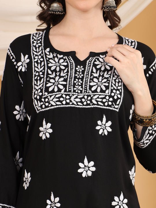 Chikankari Rayon Black Kurti - Image 2