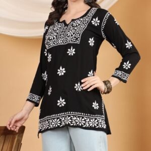 Chikankari Rayon Black Kurti