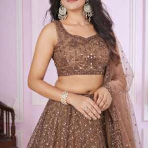 embroidered brown wedding lehenga