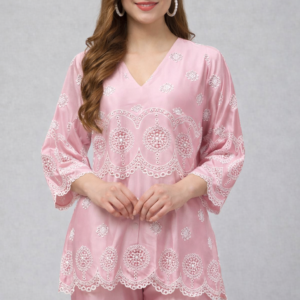 Embroiderd Pink Coord Set