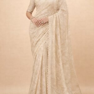 Chiffon Cream Floral Saree