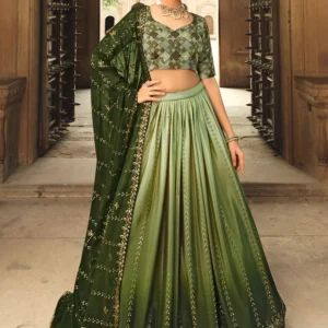 Pista Green Silk Embroidered Lehenga