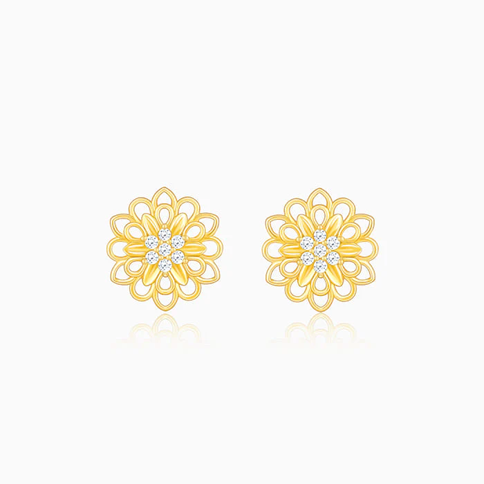 Golden Blooming Flower Stud Earring - Image 3