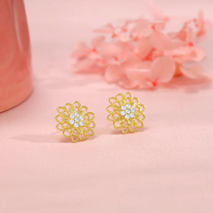 Golden Blooming Flower Stud Earring
