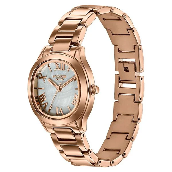Pearl Dial Rose Gold Metal Strap Watch For Women