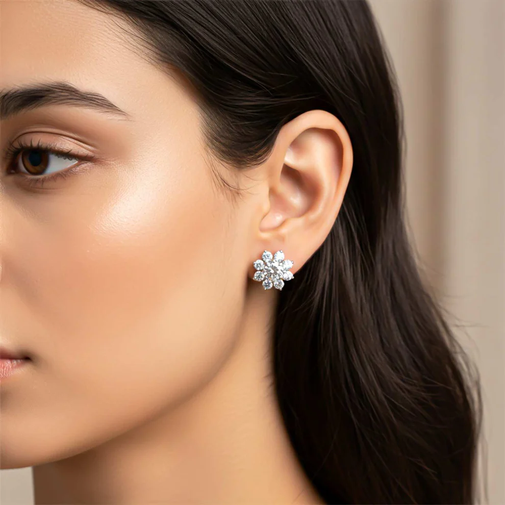 Silver Cocktail Flory Stud Earrings - Image 2